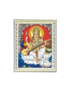 Satvik Goddess Saraswati, Designer White Photo Frame (3) for Pooja, Prayer & Decor 25.2*34cms (A4)